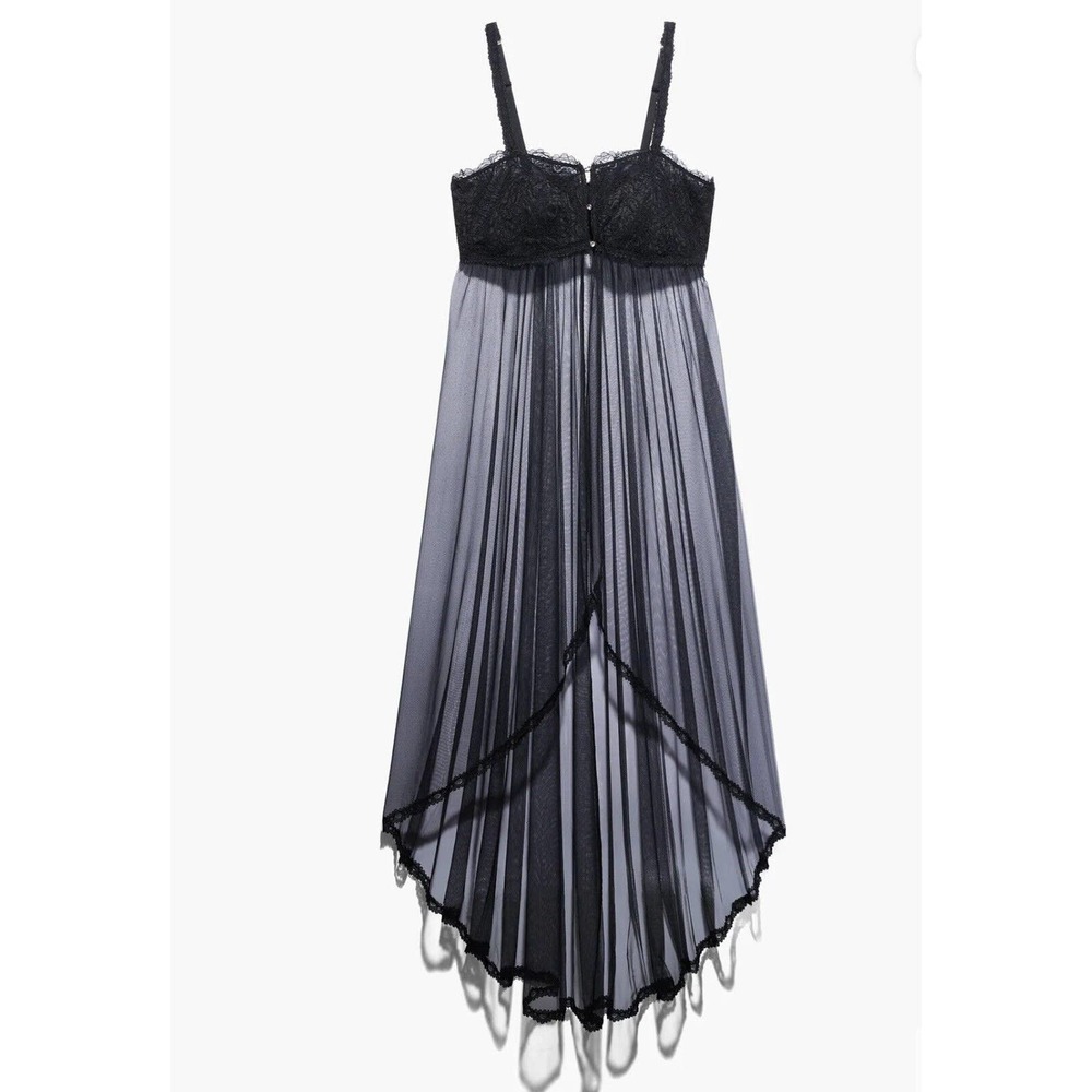 SAVAGE X FENTY ROMANTIC CORDED LACE TULLE Black Long Slip Gown MAXI SZ 1X $84 - Picture 7 of 7